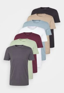 Pier One 7 Pack - Basic T-Shirt - Black/Green/Bordeaux