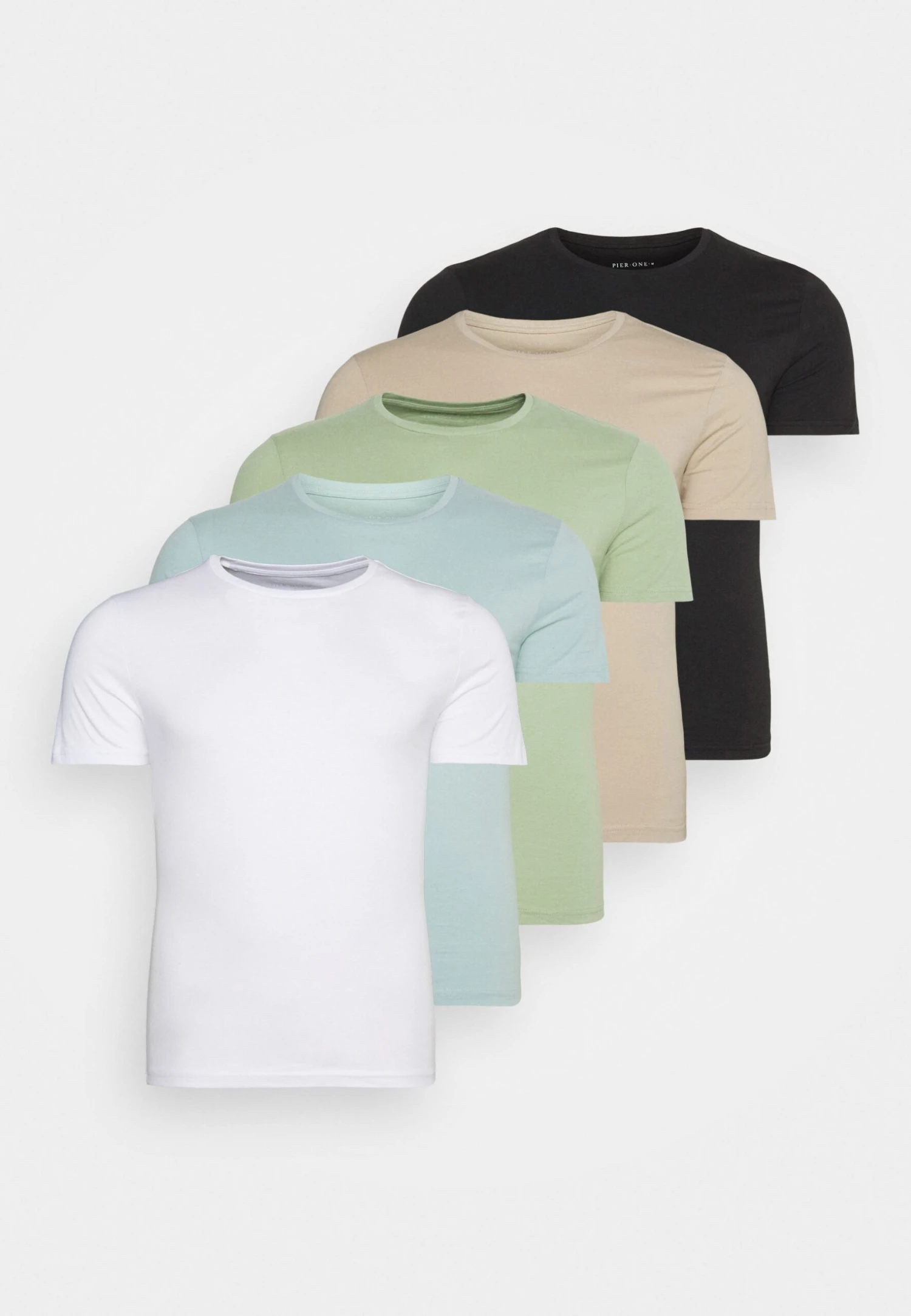 Pier One 5 Pack - Basic T-Shirt - White/Beige/Black 3 Pier One 5 Pack - Basic T-Shirt - White/Beige/Black