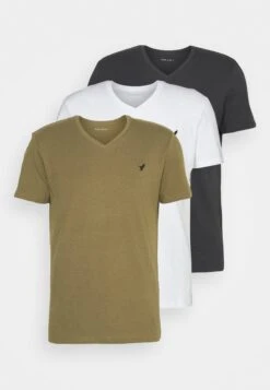 Pier One V Neck Bird Tonal 3 Pack - Basic T-Shirt - White/Dark Green/Black -Pier One 27689eeb0035416d88bd562789582e8f