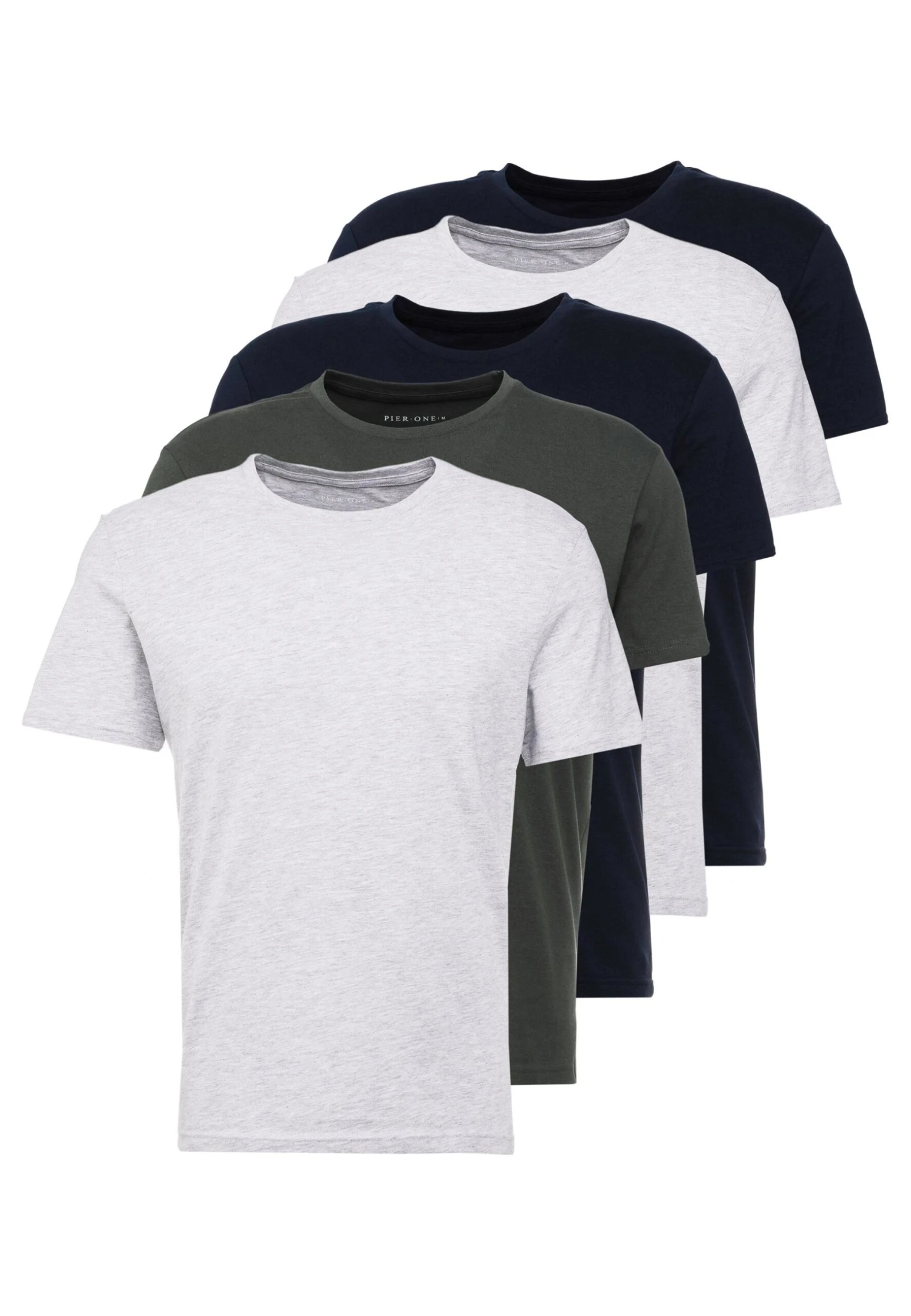 Pier One 5 Pack - Basic T-Shirt - Dark Blue/Grey/Khaki 9 Pier One 5 Pack - Basic T-Shirt - Dark Blue/Grey/Khaki - Image 7