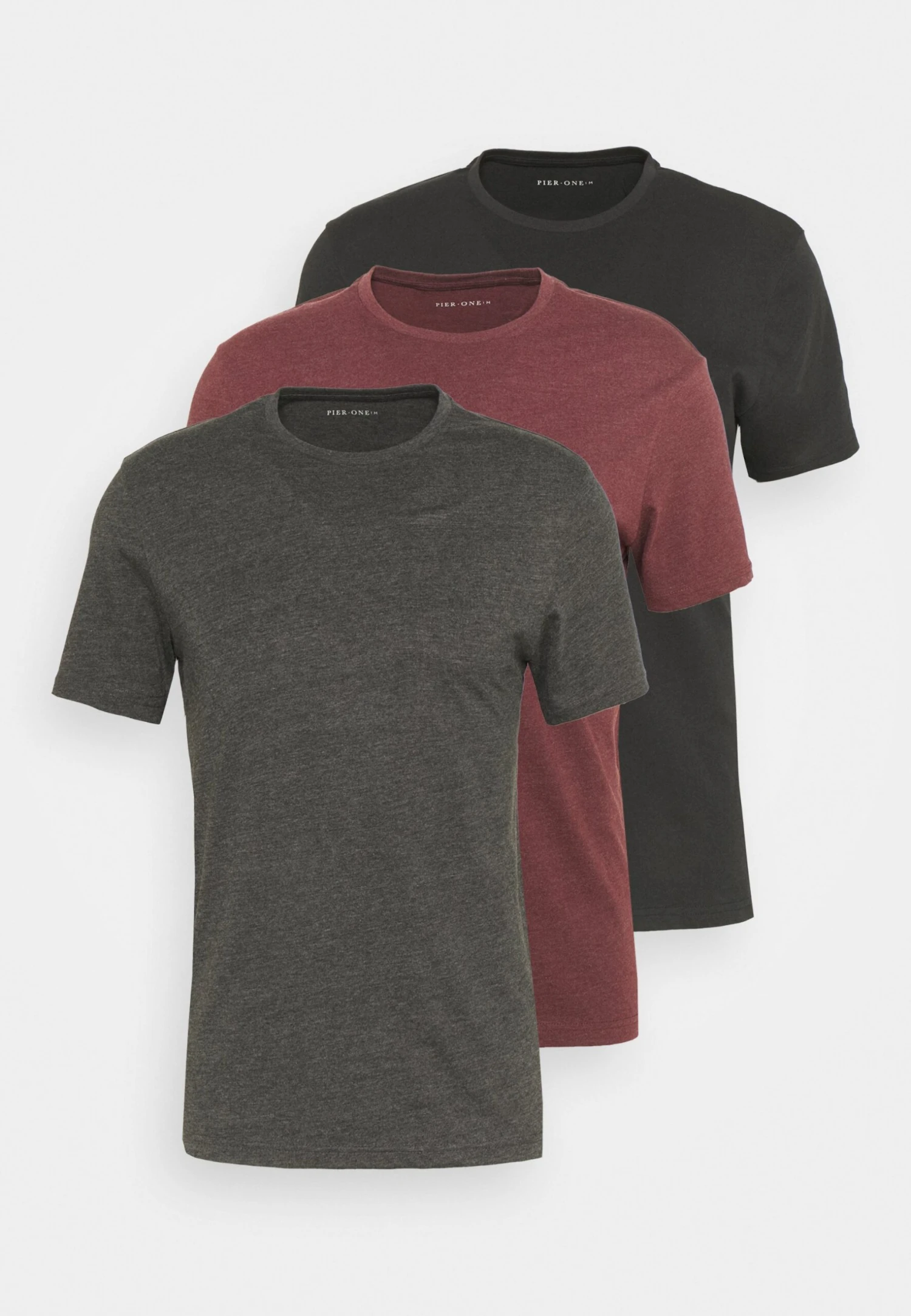 Pier One 3 Pack - Basic T-Shirt - Black/Mottled Dark Grey/Bordeaux 9 Pier One 3 Pack - Basic T-Shirt - Black/Mottled Dark Grey/Bordeaux - Image 7