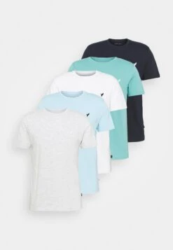 Pier One 5 Pack - Basic T-Shirt - Light Grey - 101_White - 001_Green - 602 -Pier One 3fe4ededb7e446c69186309619c33f40
