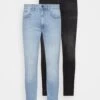Pier One 2 Pack - Jeans Skinny Fit - Light Blue/Black -Pier One 744b89c1ac6d4b31aed9ac3336ccd67b