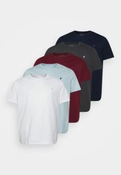 Pier One 5 Pack - Basic T-Shirt - White/Mottled Dark Grey/Bordeaux -Pier One 9a68ad18204f43e0abb4813a31752b65