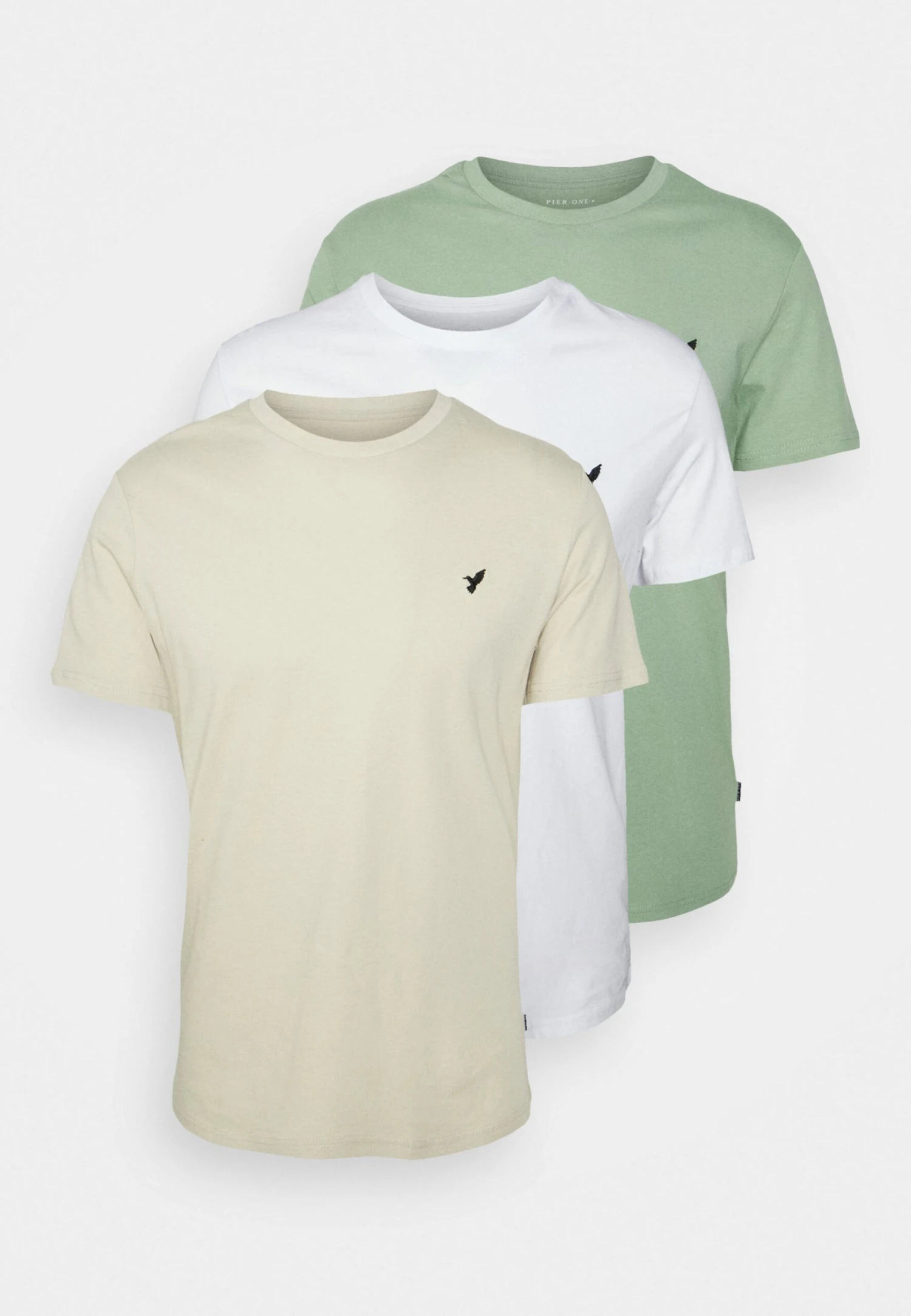 Pier One Birdie - Basic T-Shirt - White/Off-White/Green 3 Pier One Birdie - Basic T-Shirt - White/Off-White/Green