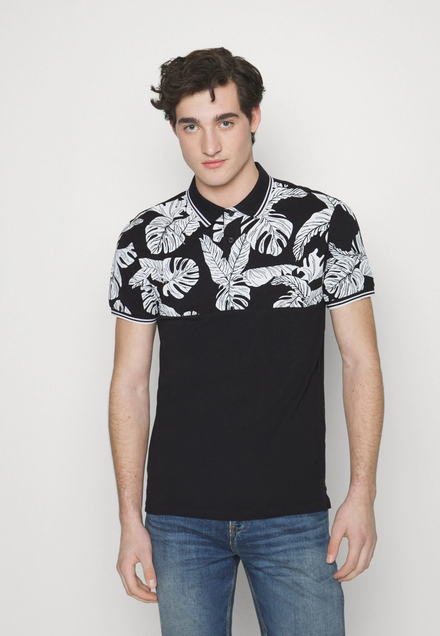 Pier One Yoke Mono- Polo Shirt - Black/White 3 Pier One Yoke Mono- Polo Shirt - Black/White