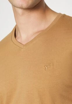 Pier One V Neck Bird Tonal 3 Pack - Basic T-Shirt - Light Brown/White/Dark Blue -Pier One dbb41cfafe134396801079ad8aaa0b0b