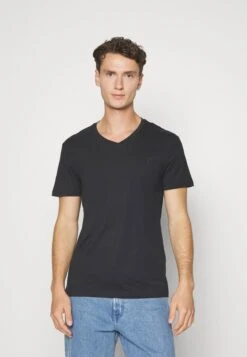 Pier One V Neck Bird Tonal 3 Pack - Basic T-Shirt - Light Brown/White/Dark Blue -Pier One e08d0778ecd941aa94fa4e322df34f7c