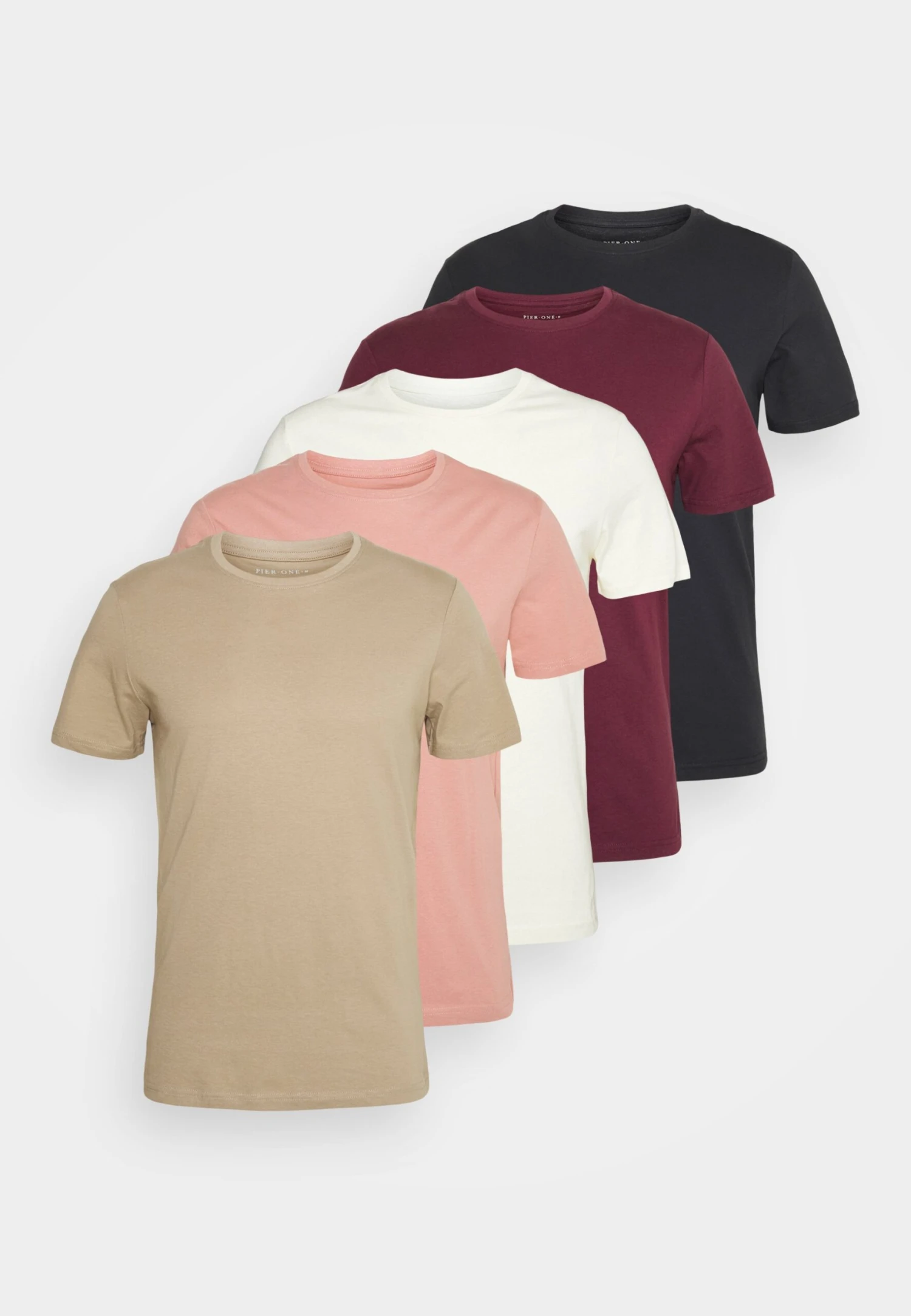 Pier One 5 Pack - Basic T-Shirt - White/Beige/Bordeaux 3 Pier One 5 Pack - Basic T-Shirt - White/Beige/Bordeaux