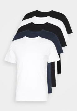 Pier One 5 Pack - Basic T-Shirt - Black/White/Blue -Pier One f1b37127ec2d45f98139c878d4f29450